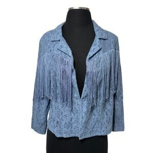 French Blue Fringe and Lace Topper Jacket Sz L Western Coastal Cowgirl Concert